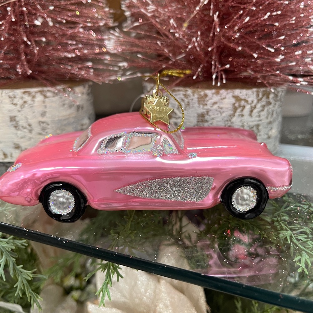 Christmas Ornament Pink Sports Car Glitter Glass Handblown Vondels Amsterdam NWT